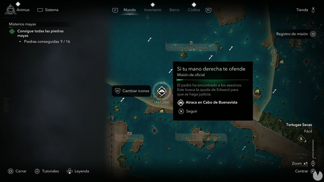 Assassin's Creed Black Flag Resynced - Officer Quests, location of If Thy Right Hand Offend Thee southwest of Dry Tortuga