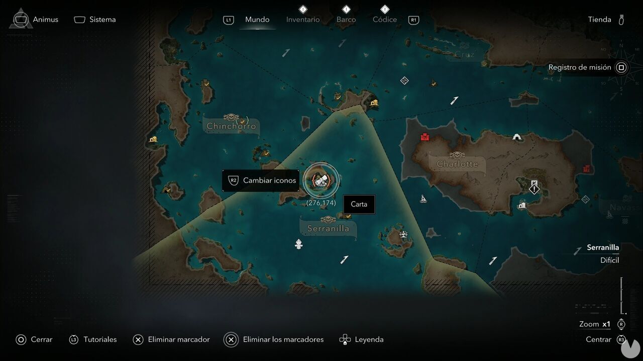 Assassin's Creed Black Flag Resynced - Letters, location of the My Apprentyceship letter in northeastern Mysteriosa, central Serranilla