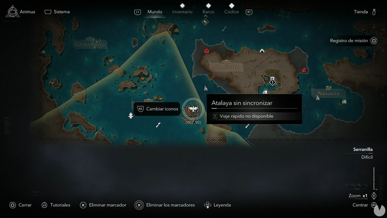 Assassin's Creed Black Flag Resynced - Viewpoints in Serranilla, location of the viewpoint in northwestern New Bone