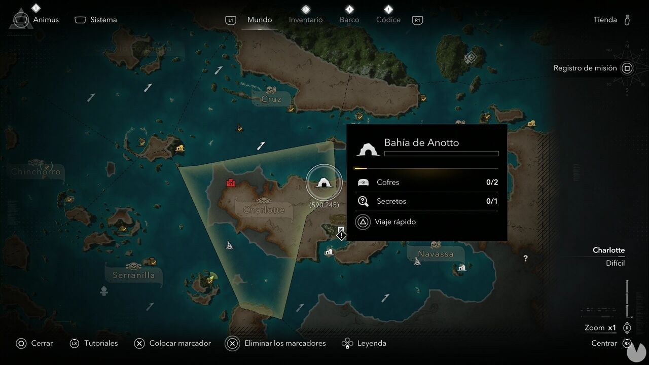 Assassin's Creed Black Flag Resynced - Forts, location of the Charlotte Fort along the southern edge of the map