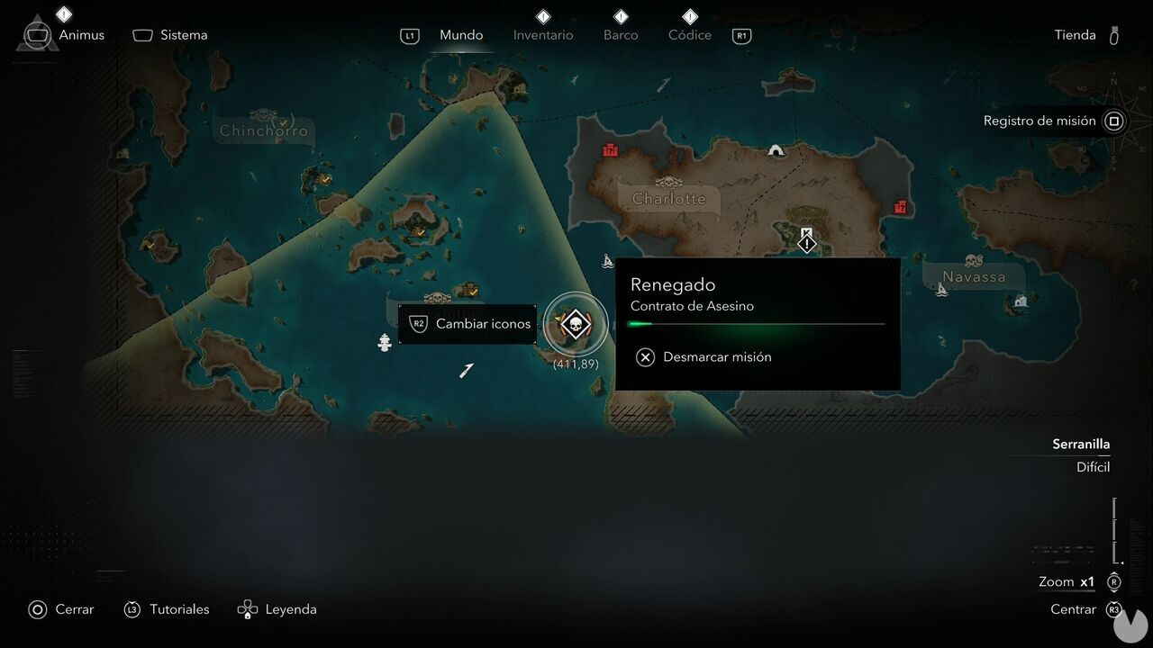 Assassin's Creed Black Flag Resynced - Assassin Contracts, location where Renegade can be started in New Bone, southeastern Serranilla