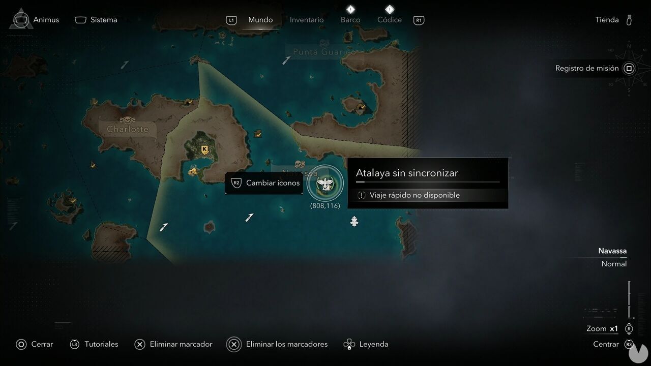 Assassin's Creed Black Flag Resynced - Viewpoints in Navassa, location of the viewpoint in northern Ile a Vache