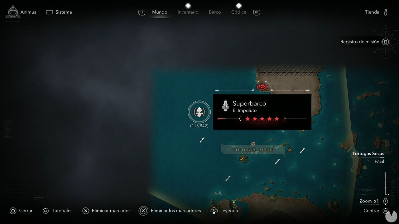 Assassin's Creed Black Flag Resynced - Super Ships, location of El Impoluto in the northwestern corner of Dry Tortuga