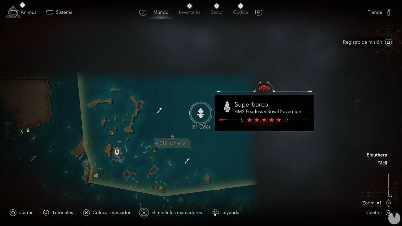 Assassin's Creed Black Flag Resynced - Super Ships, location of HMS Fearless and Royal Sovereign in the northeastern corner of Eleuthera