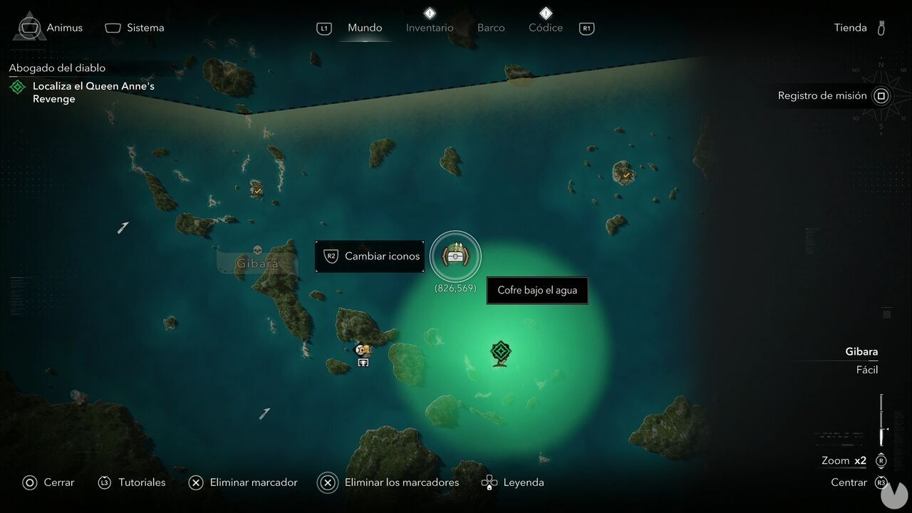 Assassin's Creed Black Flag Resynced - Treasures in Gibara, location of the chest beneath the shipwreck northeast of Crooked Island