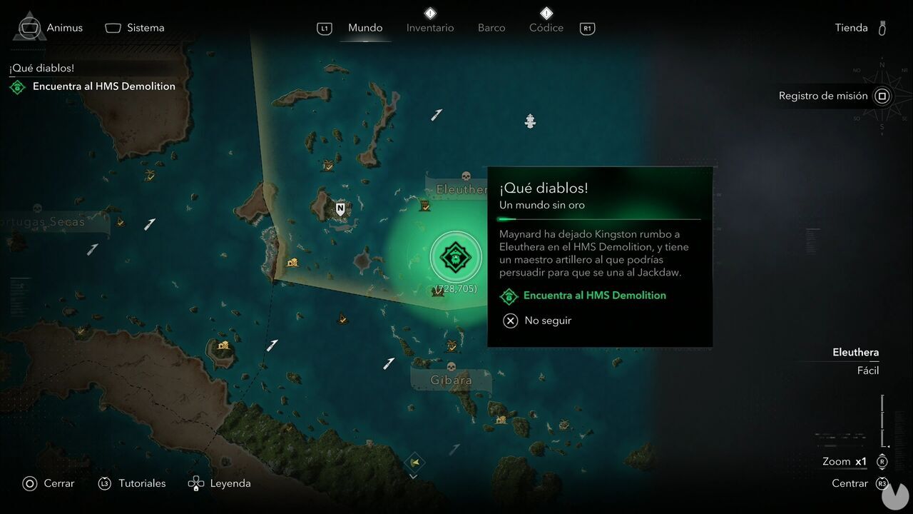 Assassin's Creed Black Flag Resynced - A World Without Gold; location of the HMS Demolition search area in Eleuthera