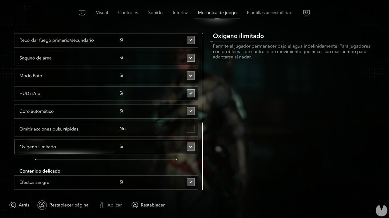 Assassin's Creed Black Flag Resynced - Unlimited Oxygen, menu option used to enable unlimited oxygen