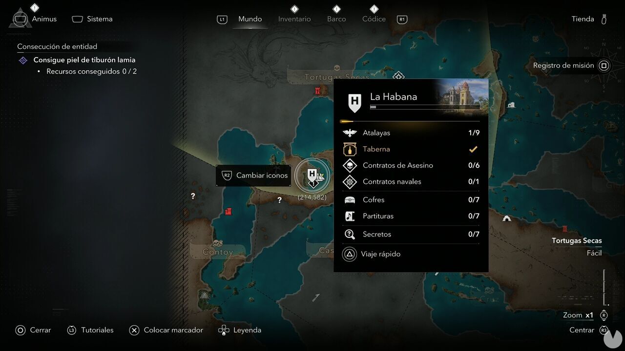 Assassin's Creed Black Flag Resynced - Viewpoints, location of Havana on the south-southwestern edge of the Dry Tortuga region