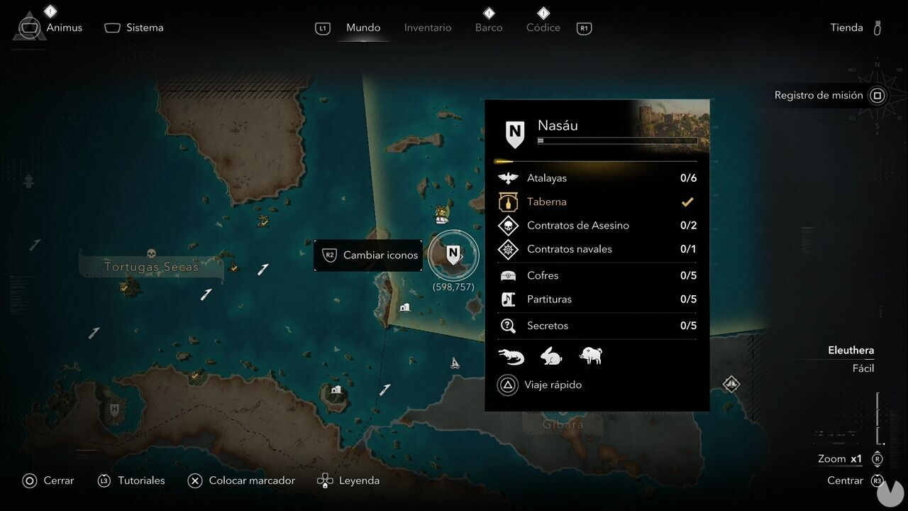 Assassin's Creed Black Flag Resynced - Viewpoints in Eleuthera, location of Nassau in the southwestern part of the region
