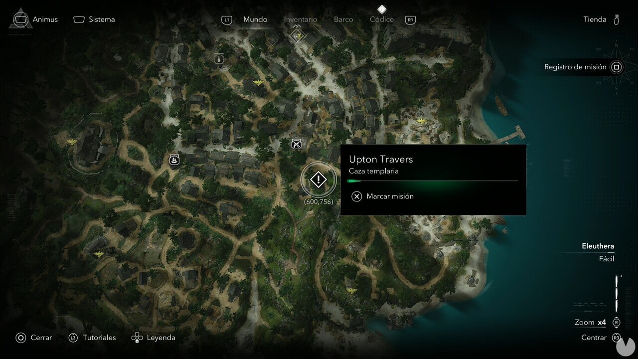 Assassin's Creed Black Flag Resynced - Templar Hunts, Upton Travers; location of Upton Travers in the southeastern part of Nassau