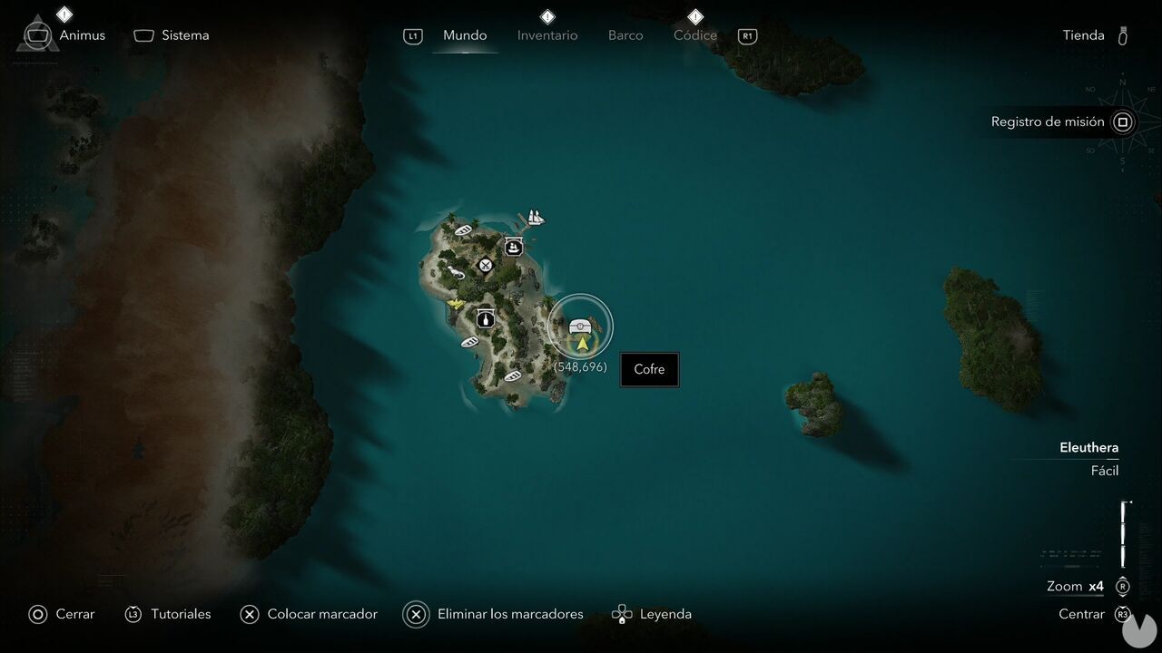 Assassin's Creed Black Flag Resynced - Treasures on Andreas Island, Eleuthera, location of one of the chests