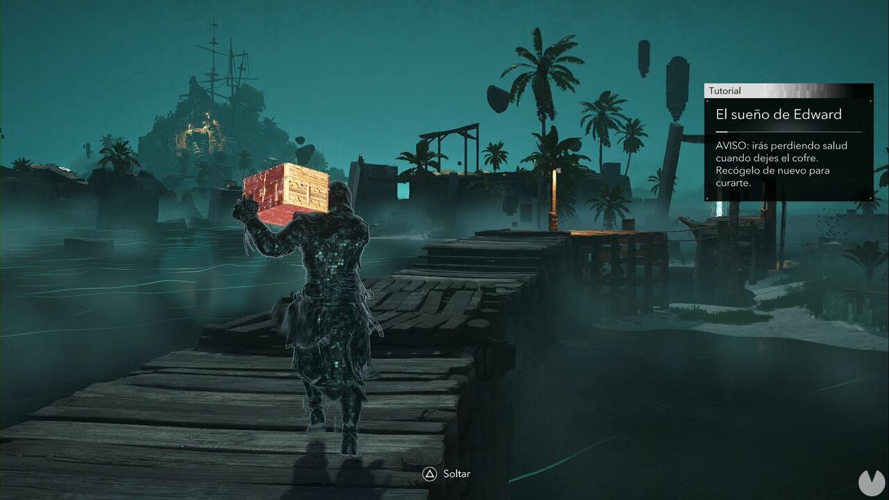 Assassin's Creed Black Flag Resynced - Animus Rifts, Wayward Souls; your Animus avatar carrying Edward's treasure chest