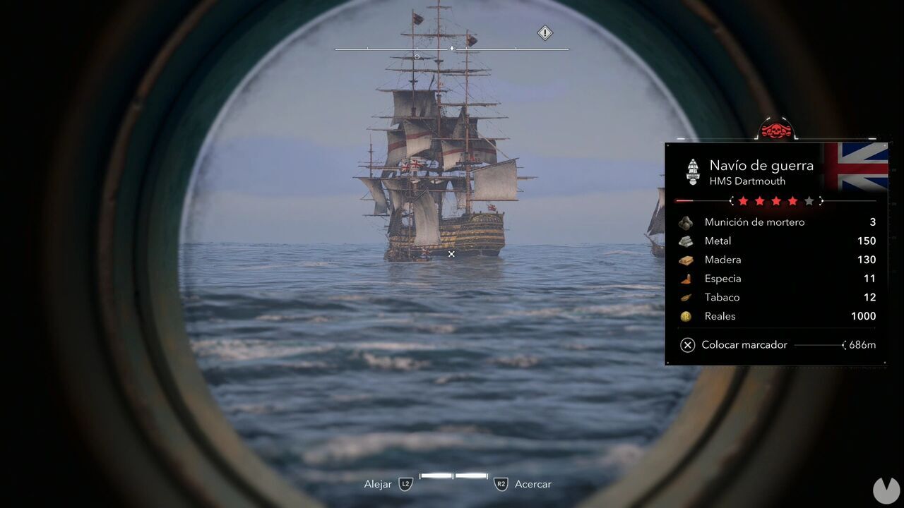 Assassin's Creed Black Flag Resynced - Kenway's Fleet; Man O' War viewed through the Jackdaw's spyglass