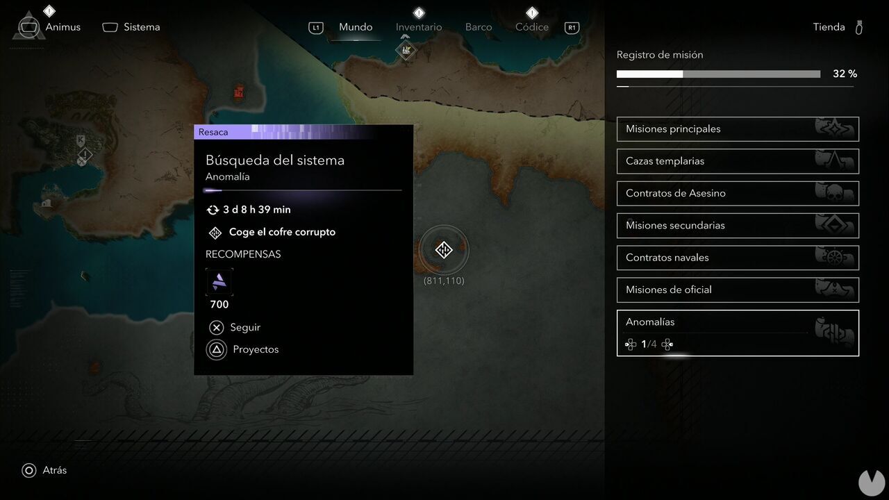Assassin's Creed Black Flag Resynced - Anomalies, mission log menu highlighting the Anomalies section