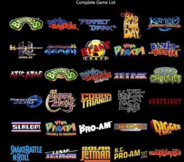 Estos son los juegos incluidos en Rare Replay. Como veis, hay títulos para todos los gustos y de una gran variedad de géneros.