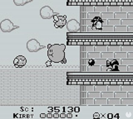 La paleta de grises de GB 'blanque�' a Kirby, salvo cuando este adquir�a un poder especial.