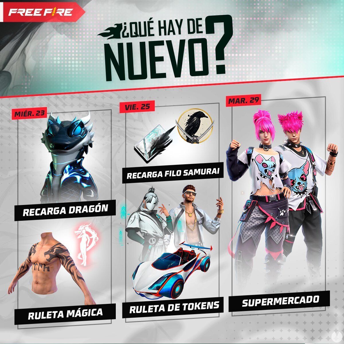 FREE FIRE | Agenda semanal del 23 al 29 de agosto: Recarga Dragón y Filo Samurai. Noticias en tiempo real