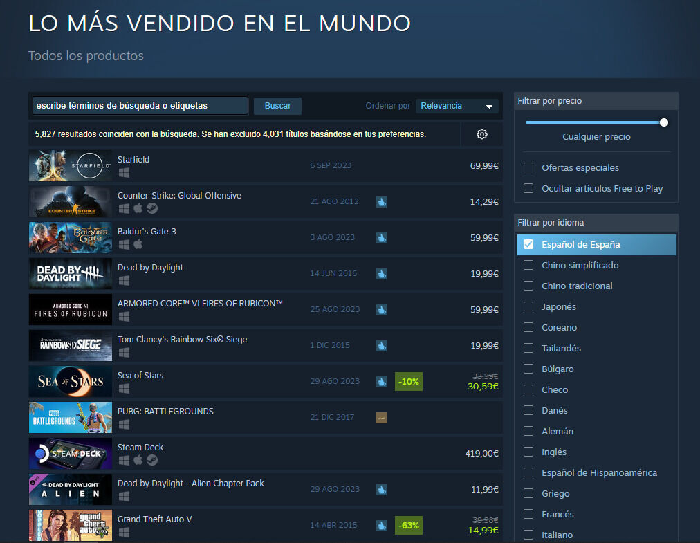 Starfield destrona a Baldur\'s Gate 3 en lo más alto de la lista de ventas de Steam antes de su estreno. Noticias en tiempo real