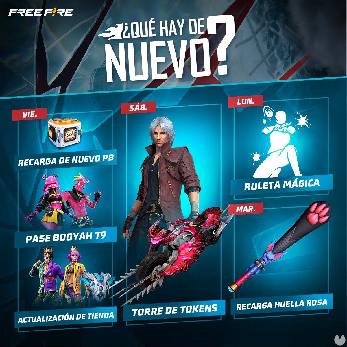 FREE FIRE x Devil May Cry 5 | Agenda semanal del 29 de agosto al 5 de septiembre. Noticias en tiempo real