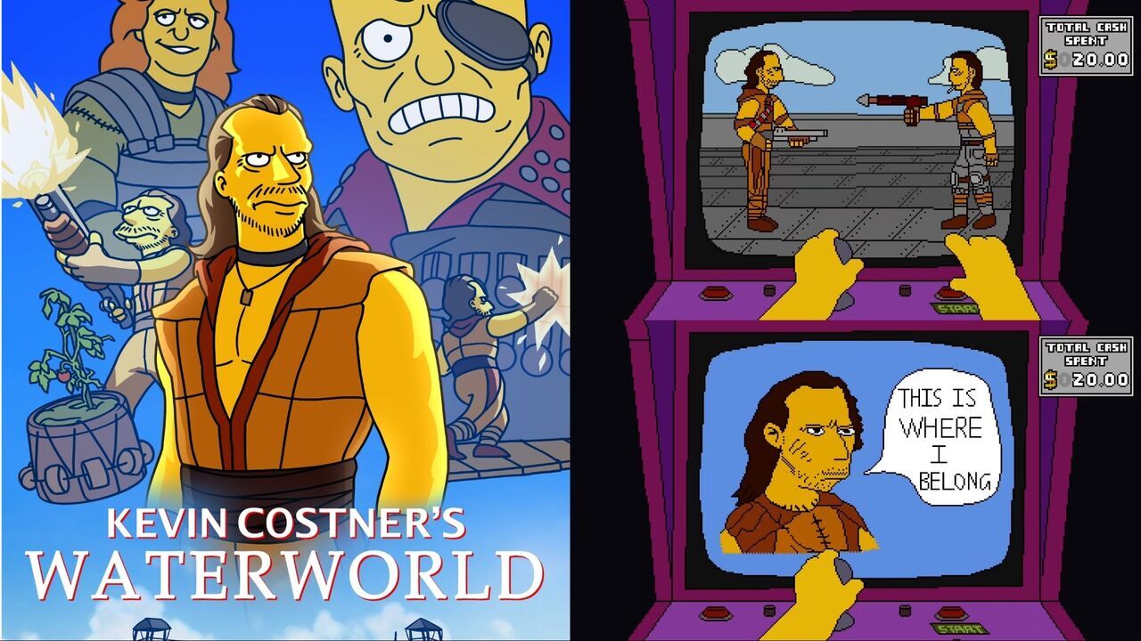 Esto no lo predijeron Los Simpson: Hacen realidad el videojuego falso de Waterworld protagonizado por Kevin Costner