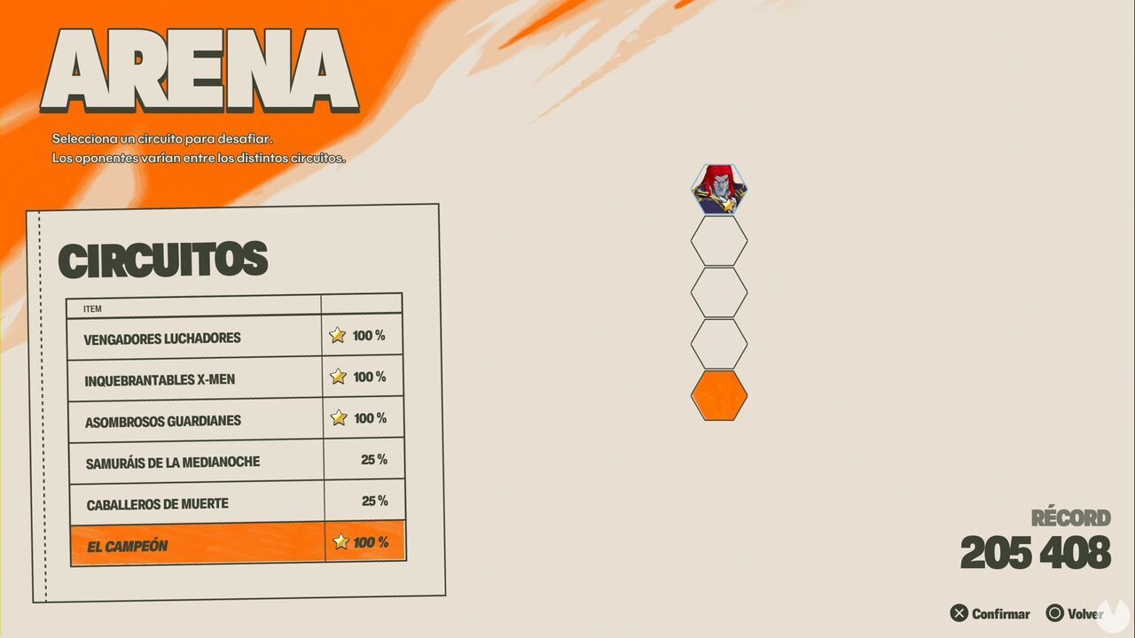 Marvel Tokon Fighting Souls - Champion Circuit, Champion Circuit selection screen in the Arena