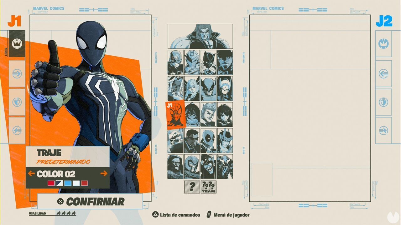 Marvel Tokon Fighting Souls - Costumes and skins, costume selection menu with Spider-Man's black suit selected