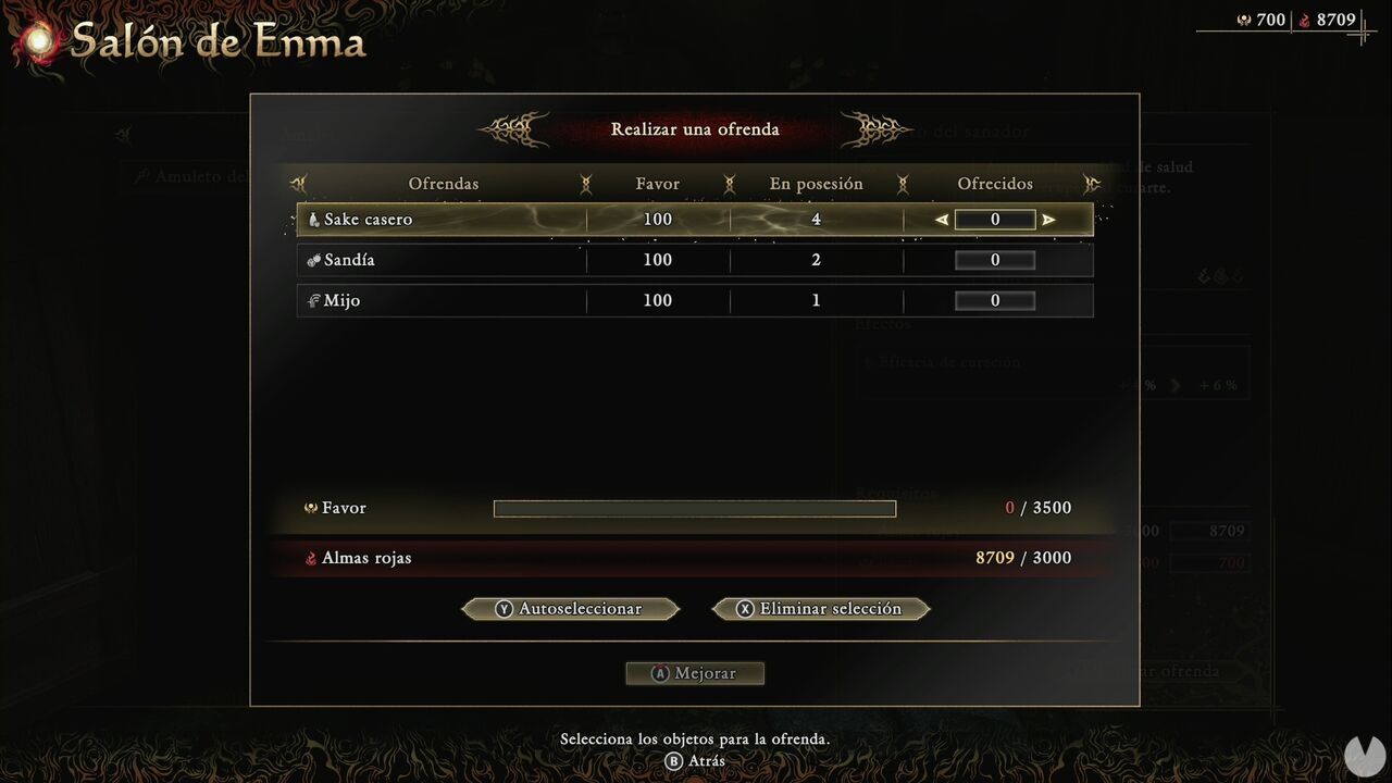 Onimusha: Way of the Sword - Charms: offering screen at Enma's Hall