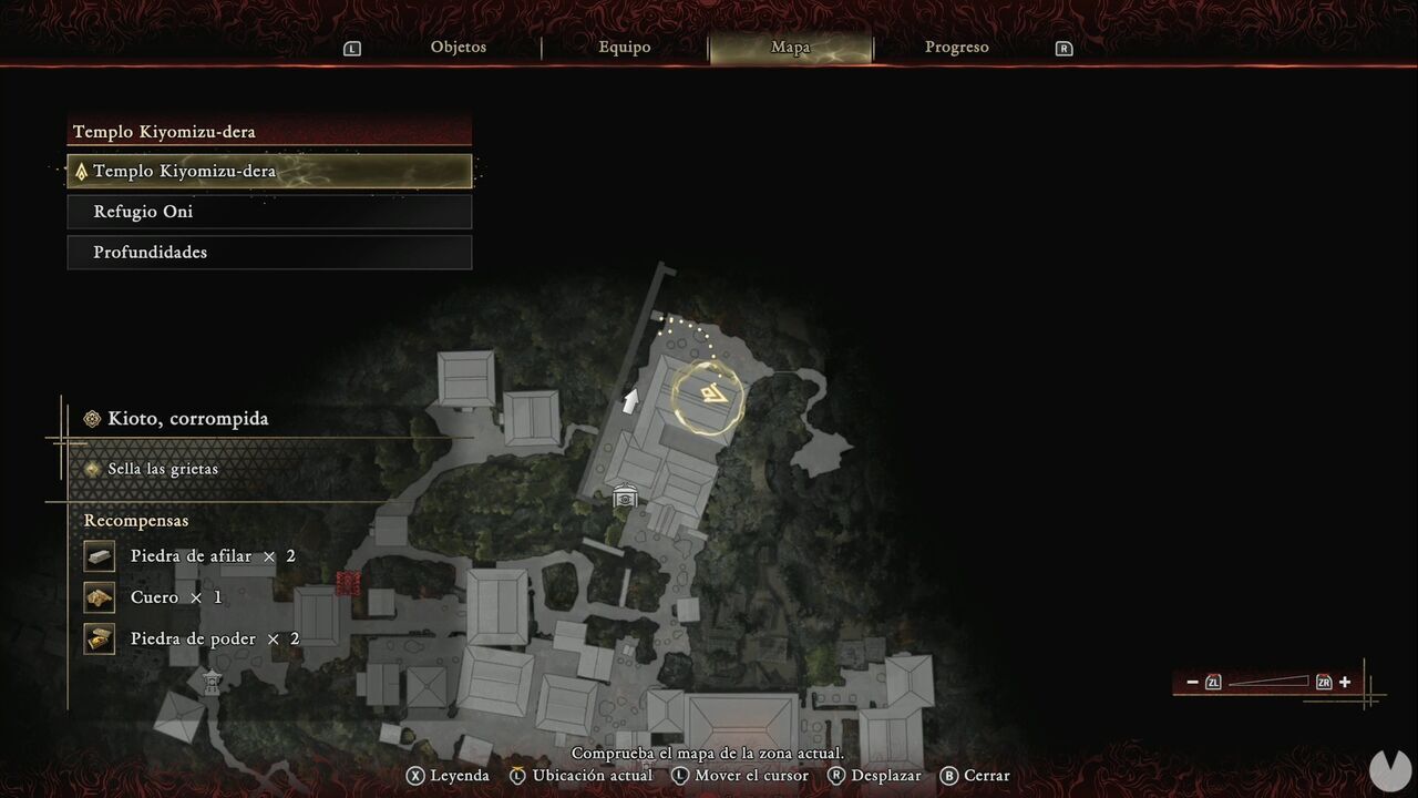 Onimusha: Way of the Sword - Location of one of the Oni Glyphs at Kiyomizu-dera, inside the house in the northeastern part of the temple map