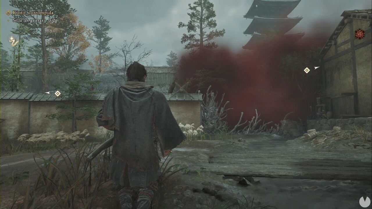 Onimusha: Way of the Sword - Kyoto, Corrupted: red Malice fog blocking the edge of the map