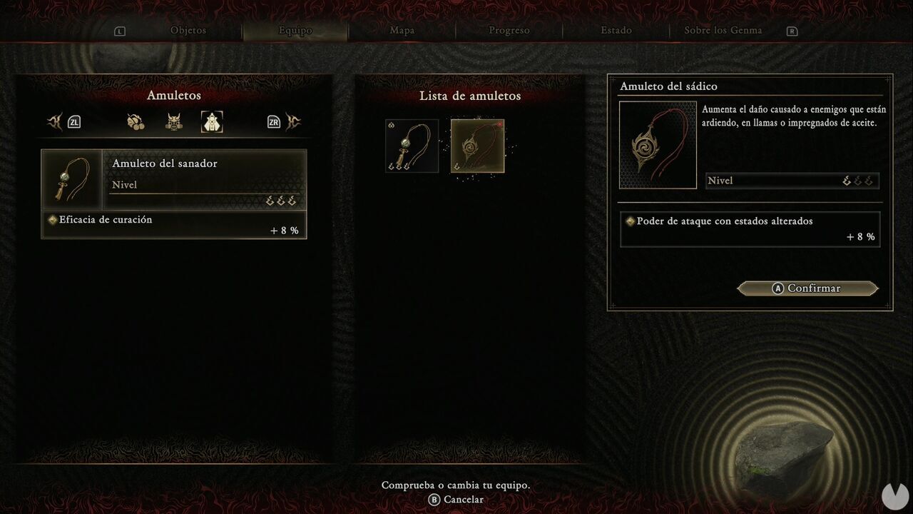 Onimusha: Way of the Sword - Charms: Sadist's Strength Charm in the Equipment menu