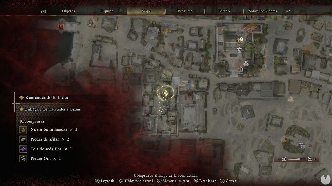 Onimusha: Way of the Sword - Patching up the Pouch: location of the chest containing Hempen Cloth and a Whetstone in the northeastern corner of the old temple