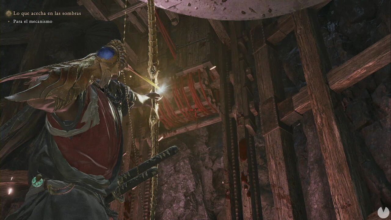 Onimusha: Way of the Sword - What Lurks in the Shadows: red rope spools controlling the blade mechanism in the pit
