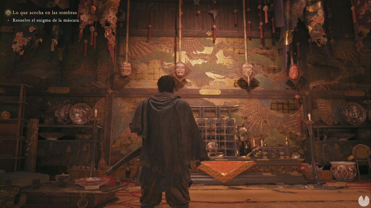 Onimusha: Way of the Sword - What Lurks in the Shadows: masks hanging from the far wall in the southeastern section of Underground Level 3