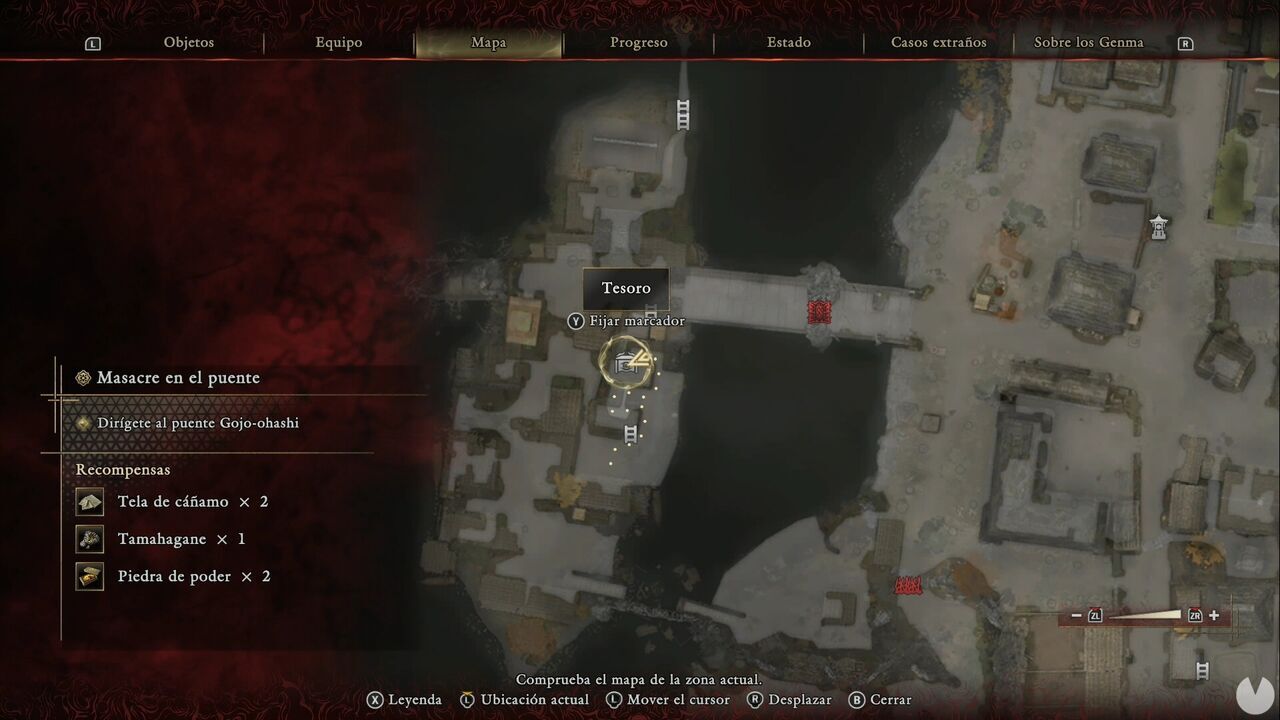 Onimusha: Way of the Sword - Bloodbath on the Bridge: location of the Treasure in the east-northeastern part of the island west of the Kamo River