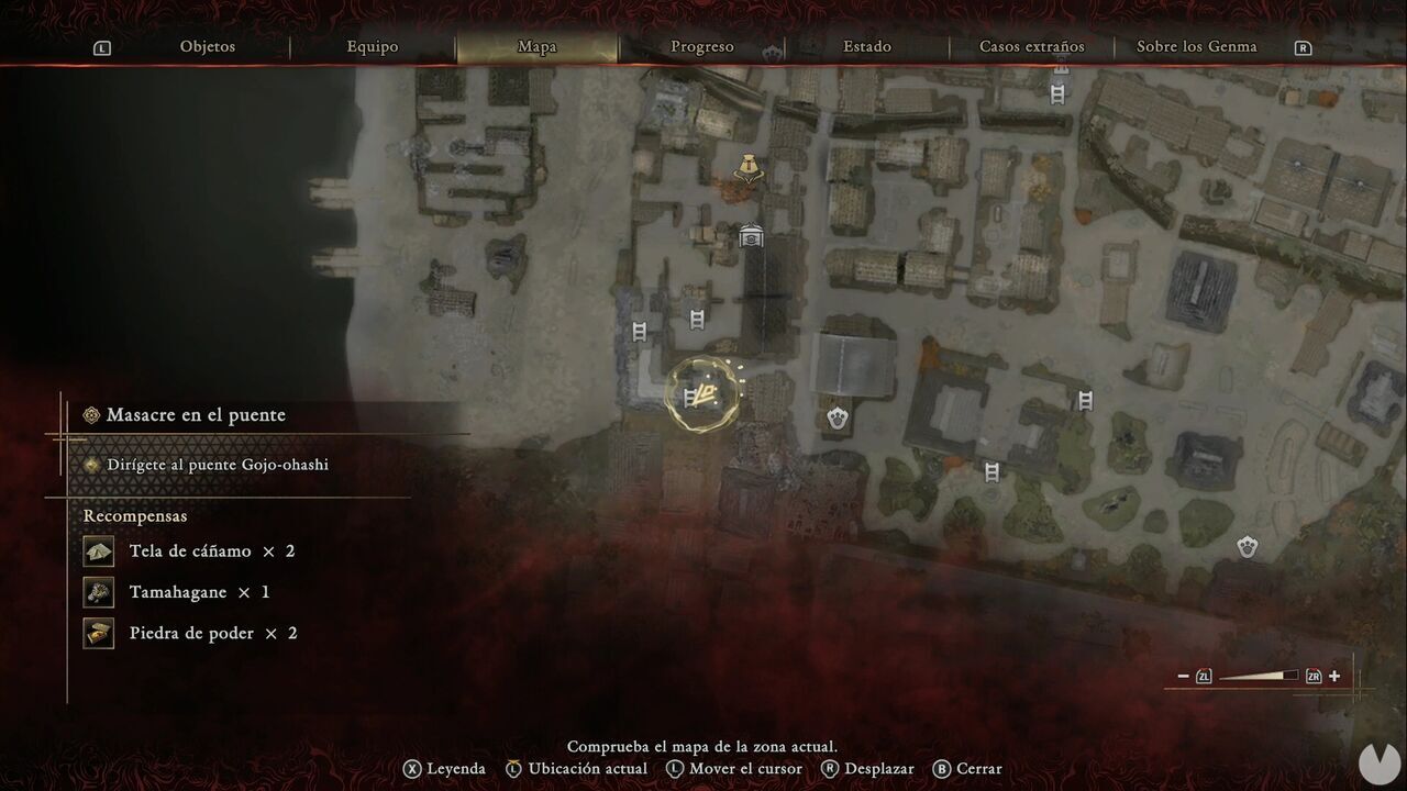 Onimusha: Way of the Sword - Bloodbath on the Bridge: location of the material chest in the southwestern corner of Kyoto, inside the storehouse by the first ladder, containing Iron