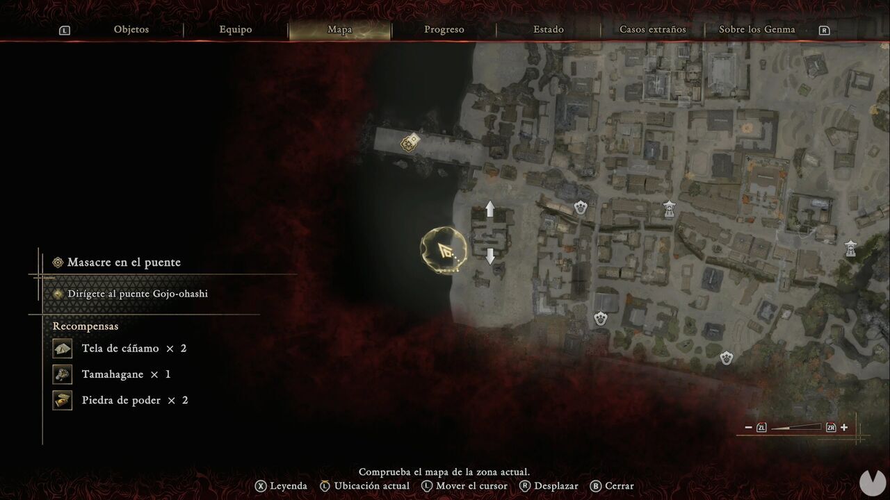 Onimusha: Way of the Sword - Bloodbath on the Bridge: location of the Oni Glyph at a dock in the southwesternmost corner of Kyoto