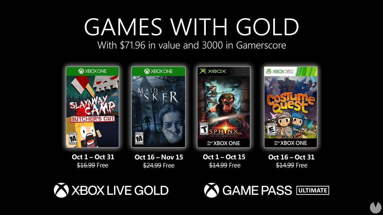 Estos serán los juegos gratis de Xbox Live Gold en octubre de 2020