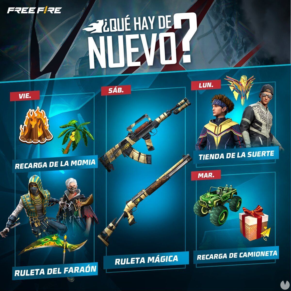FREE FIRE MAX | Agenda semanal del 13 al 20 de septiembre: Rey Momia y orgullo Águila. Noticias en tiempo real