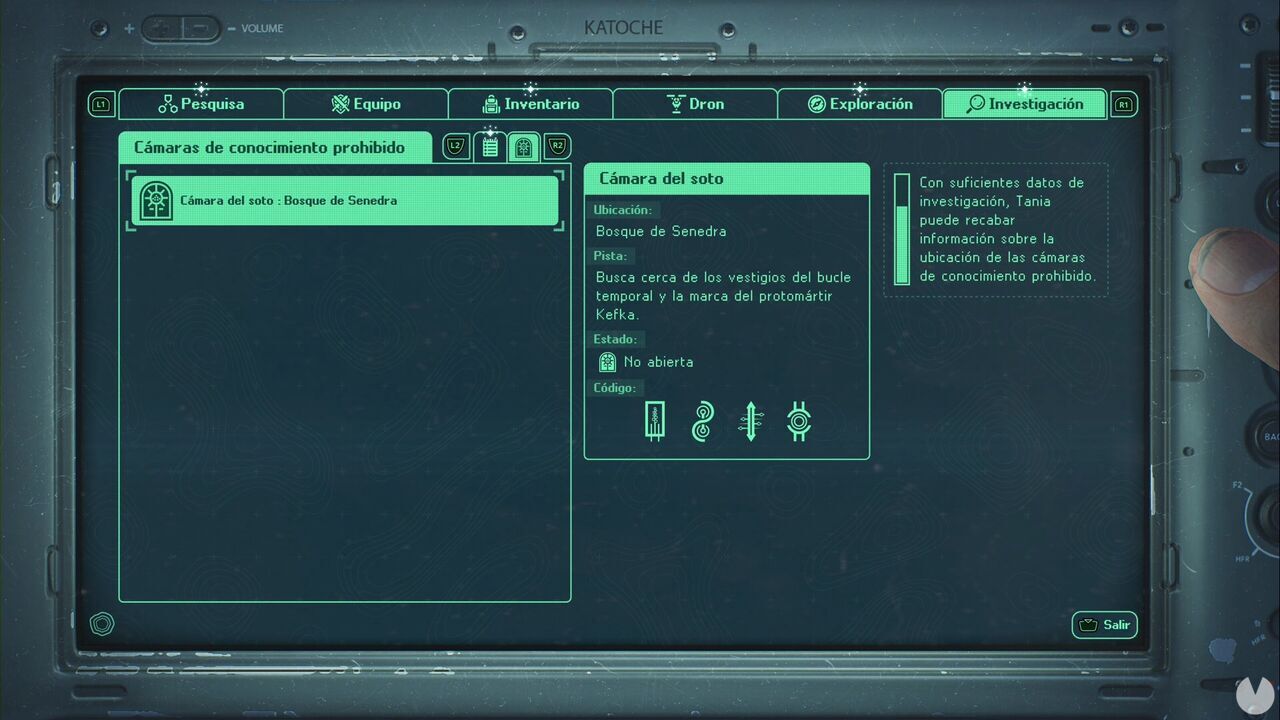 Hell is Us - Vault of Forbidden Knowledge, Research menu on the touchpad