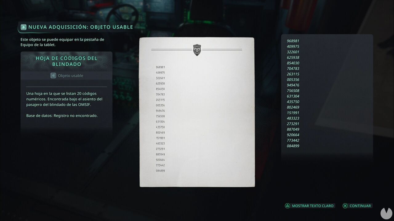 Hell is Us - Arcas Spire, OMSIF code sheet with number 14 marked