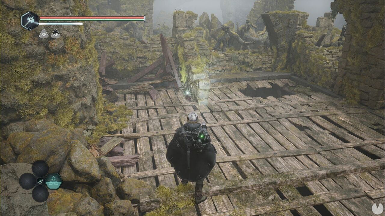 Hell is Us - Plains of Mist, hole to the right of the staircase leading to the door opened with the Twin-Headed Serpent