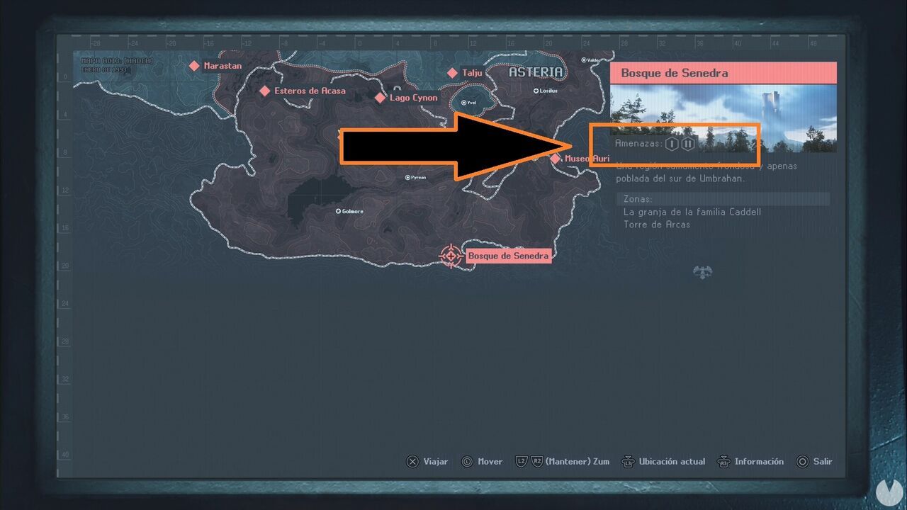 Hell is Us - Unfinished Business, region selection menu showing the threat indicator
