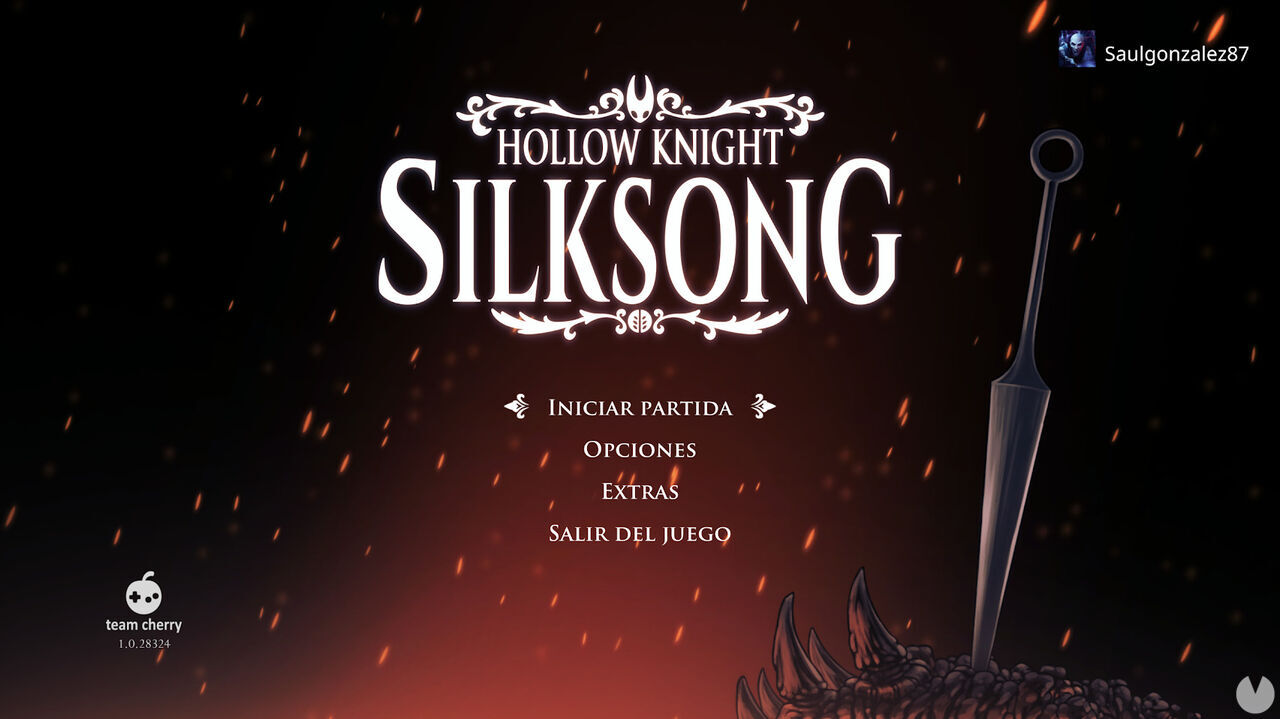 Menú de inicio de Silksong.