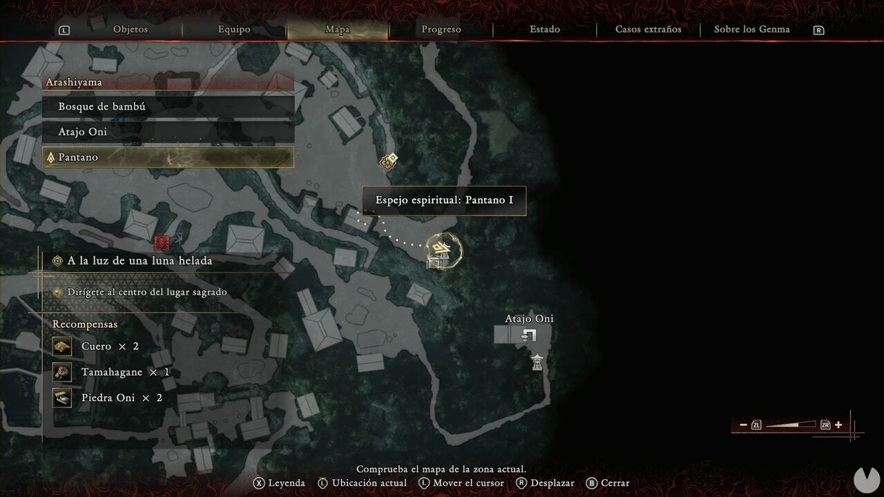 Onimusha: Way of the Sword - In the Light of an Icy Moon: location of the Swamp I Spirit Mirror and a Treasure chest in the Arashiyama Swamp