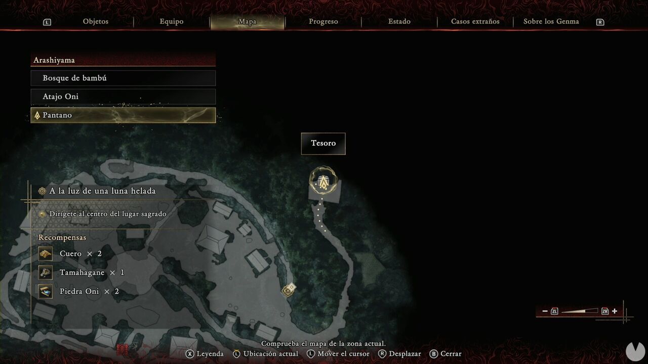 Onimusha: Way of the Sword - In the Light of an Icy Moon: location of the Treasure inside the cave northeast of the Swamp