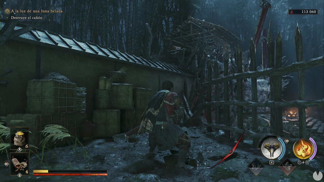 Onimusha: Way of the Sword - In the Light of an Icy Moon: location of the explosives above the cannon gate in the Swamp