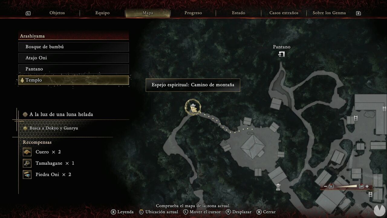 Onimusha: Way of the Sword - In the Light of an Icy Moon: location of the Mountain Trail Spirit Mirror in the western part of the Temple