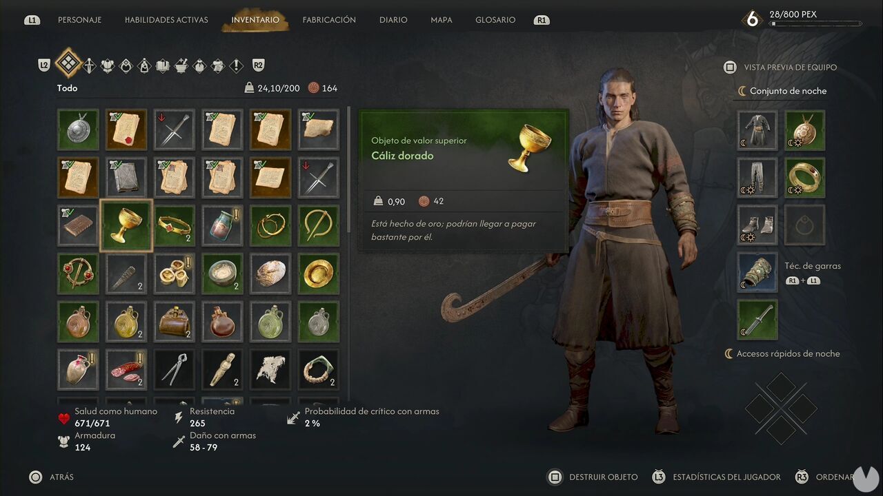 The Blood of Dawnwalker - Bad Blood; Coen's inventory with weapons and armour equipped