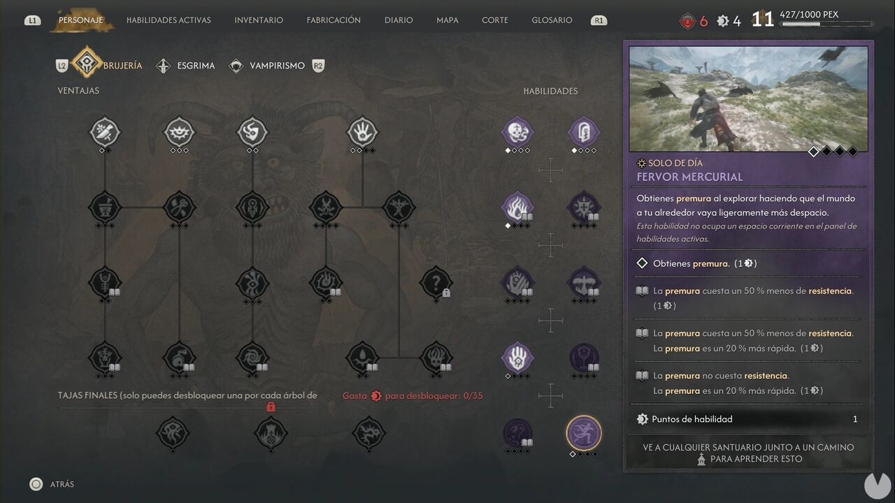 The Blood of Dawnwalker - Best skills; Witchcraft skill tree with Mercurial Fervour highlighted