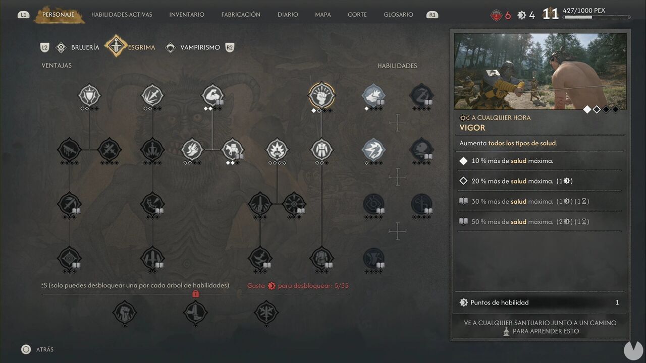 The Blood of Dawnwalker - Best skills; Swordmastery skill tree with Vigour highlighted
